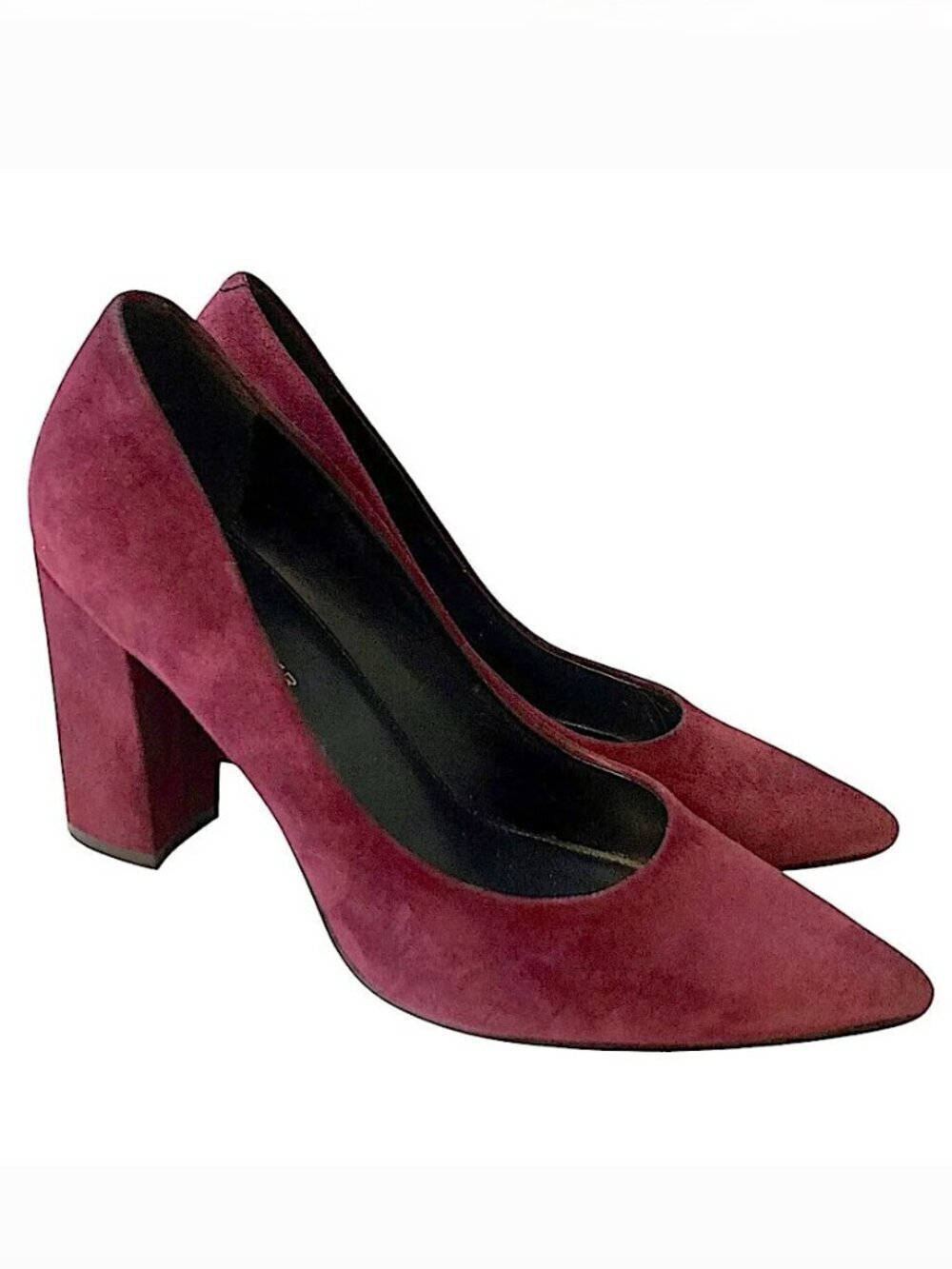 MARC FISHER Suede Pointed Toe Stacked Block Heel Pumps Eggplant Purple